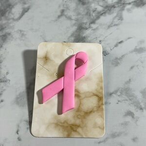 Handcrafted Pink Ribbon Pin Made from Polymer Clay